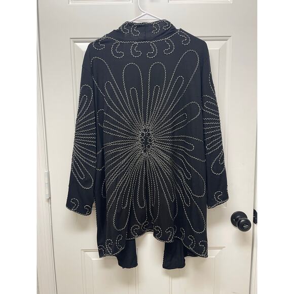 Embroidered Open Front Cardigan long sleeve flowy boho black size 3X - Picture 5 of 6